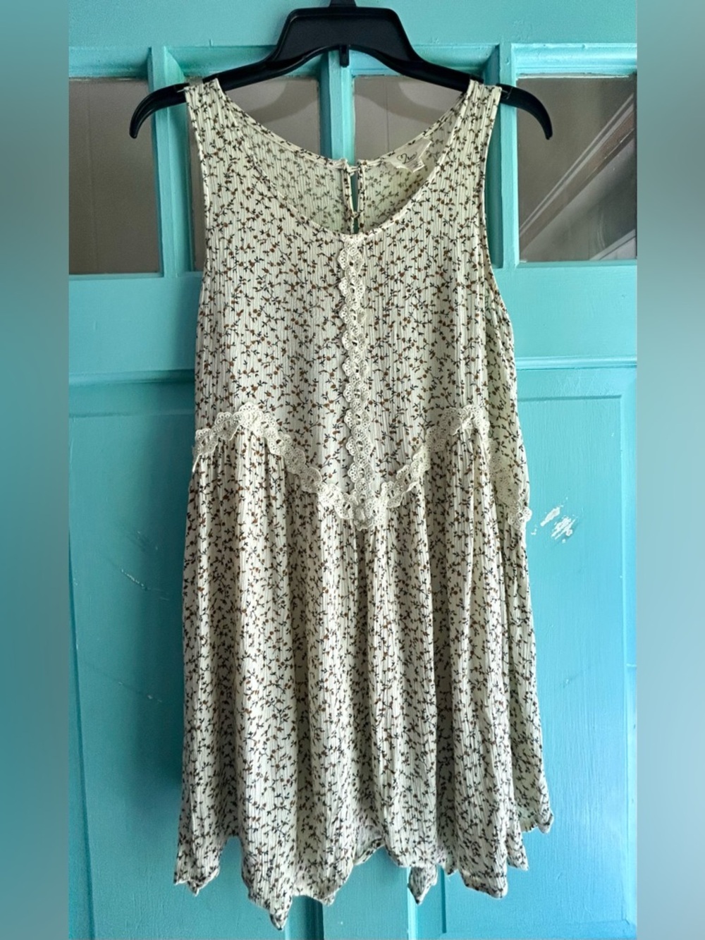 Love Cream Mini Dress with Brown Floral Print